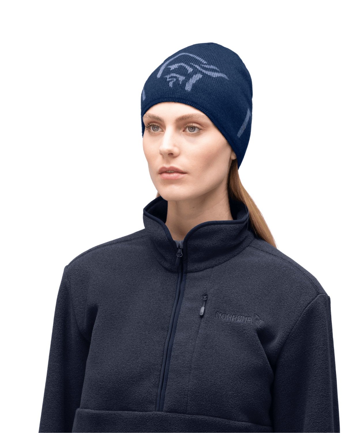 Norröna Unisex /29 mid merinoUll logo Beanie - Indigo Night Melange - Mössor - Alpingaraget