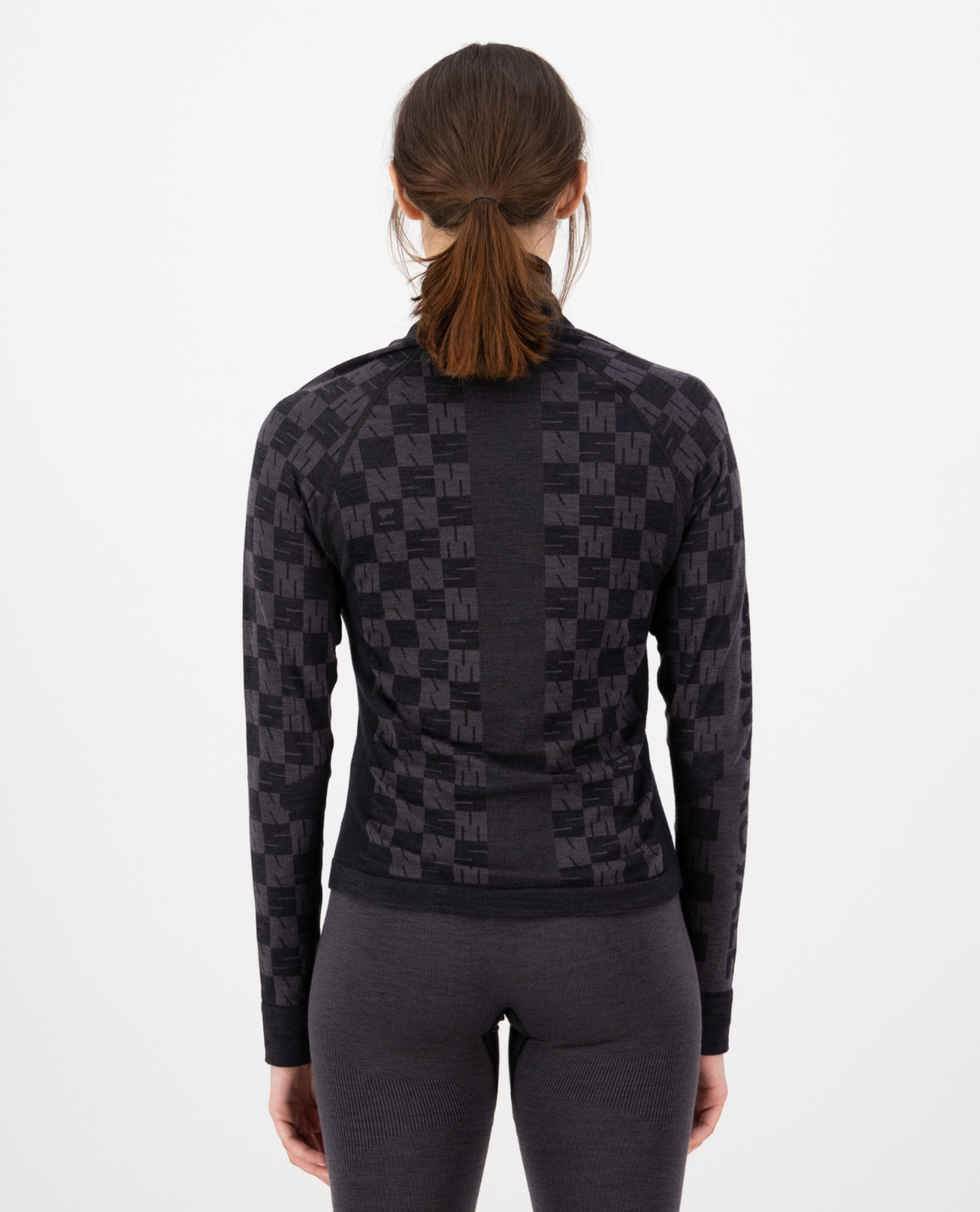 Mons Royale Womens Ascender Merino Seamless Mock Neck Long Sleeve - Forged Iron / Black
