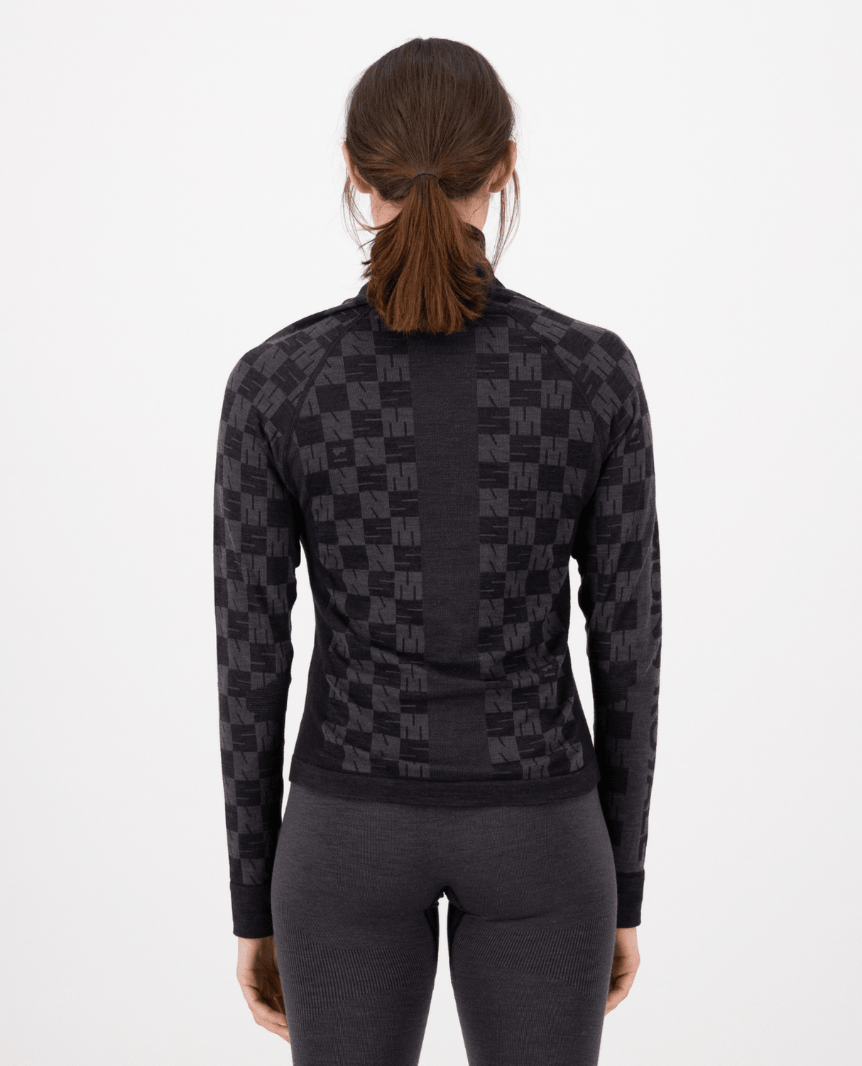 Mons Royale Womens Ascender Merino Seamless Mock Neck Long Sleeve - Forged Iron / Black - Underställ - Alpingaraget