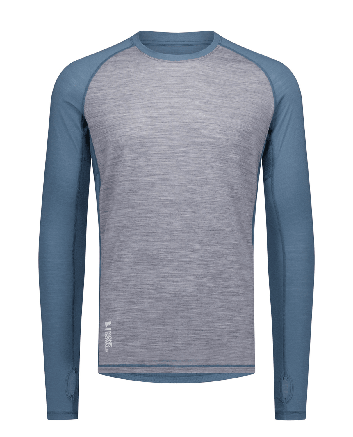 Mons Royale Mens Temple Merino Long Sleeve - Grey Heather / Goblin Blue - Underställ - Alpingaraget