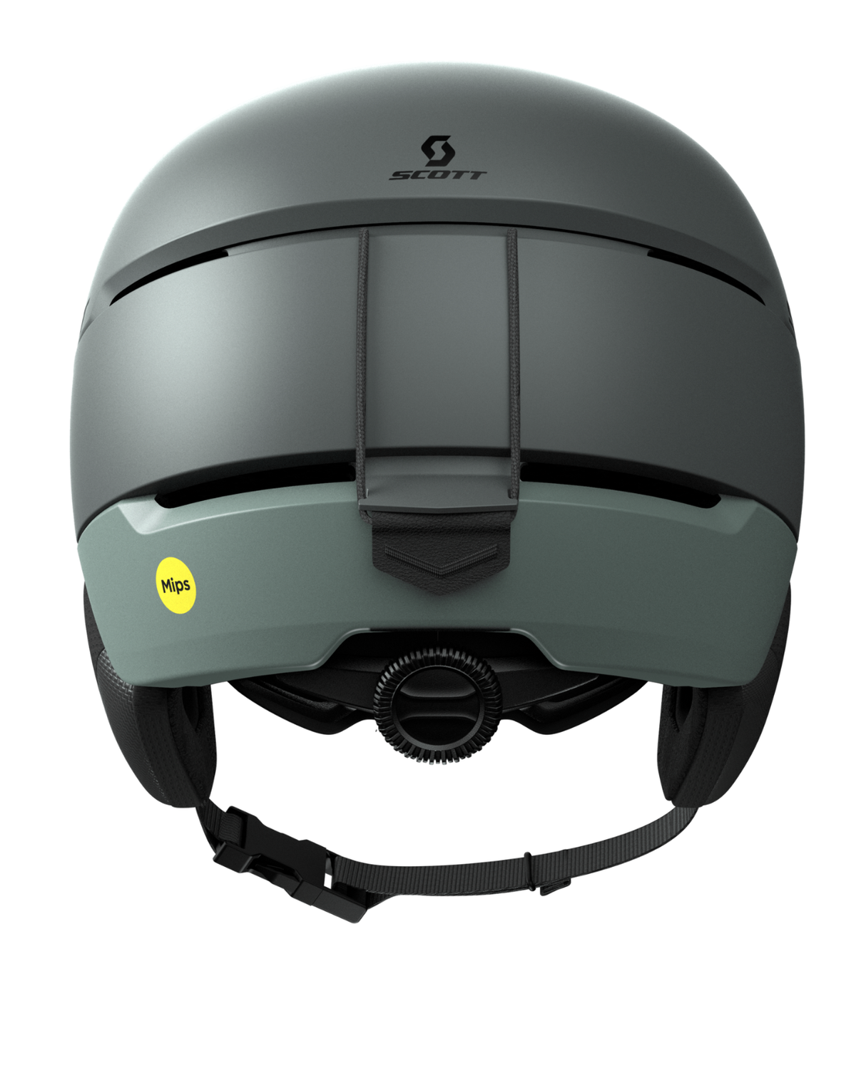 Baksidan på Scott Helmet Flow Mips i Douglas Green, visar JRAS justeringssystem för passform. Finns i storlek S-L. - Alpingaraget