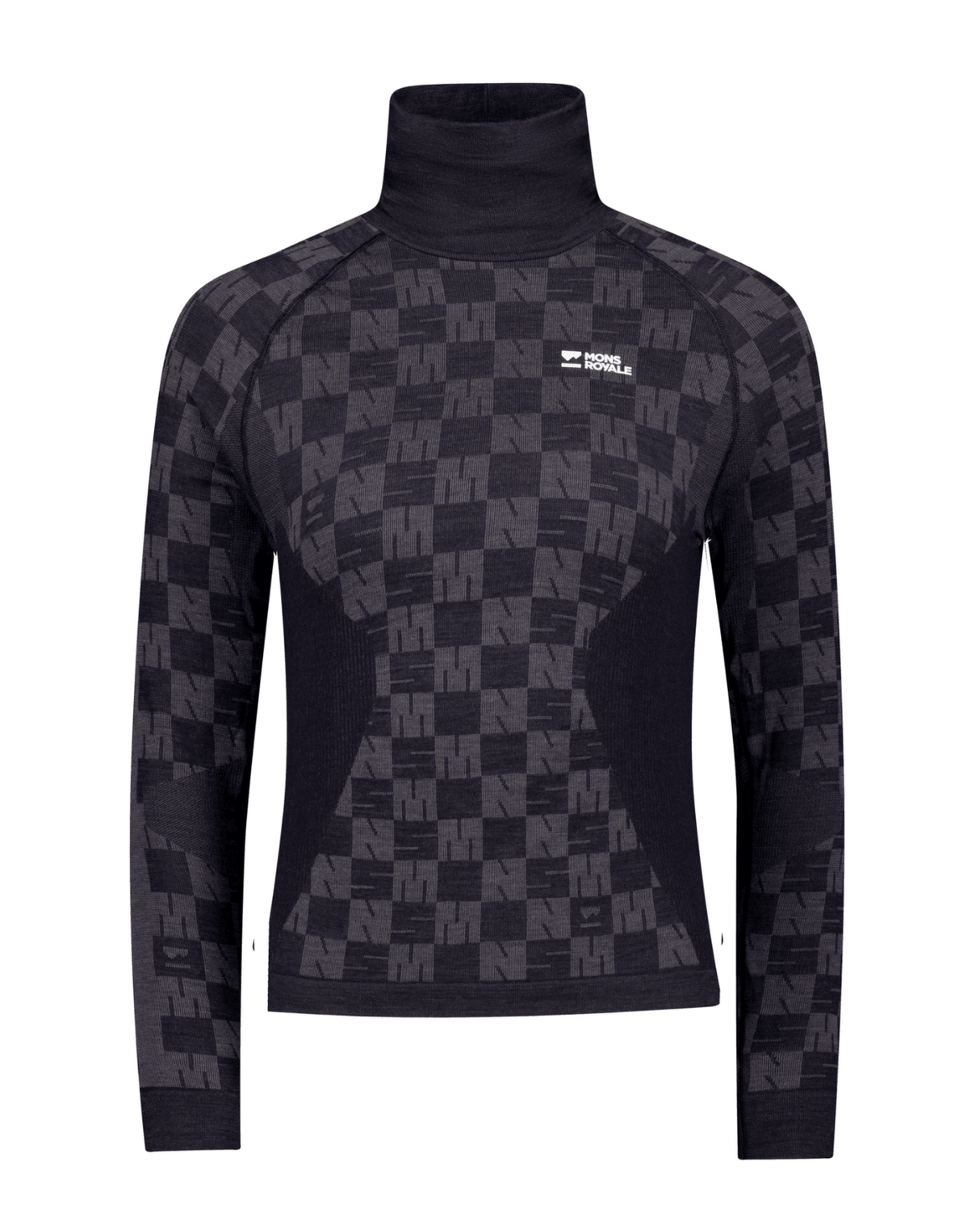 Mons Royale Womens Ascender Merino Seamless Mock Neck Long Sleeve - Forged Iron / Black - Underställ - Alpingaraget