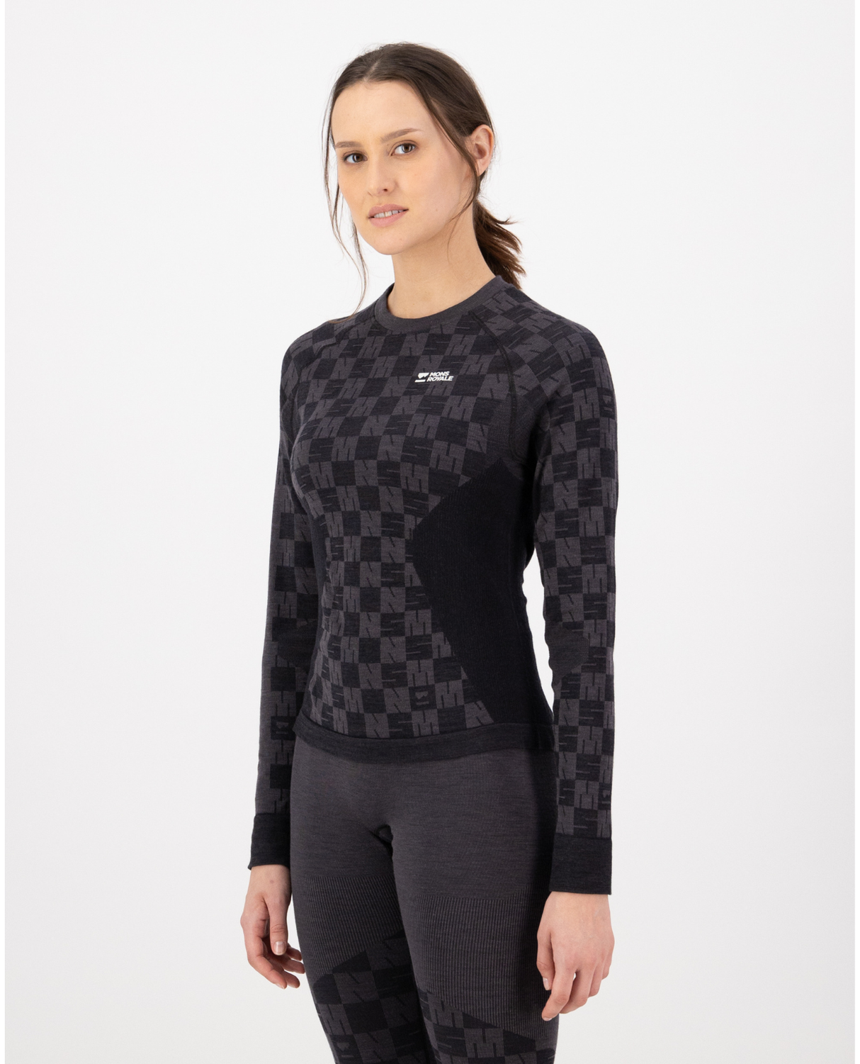 Mons Royale Womens Ascender Merino Seamless Long Sleeve - Forged Iron / Black