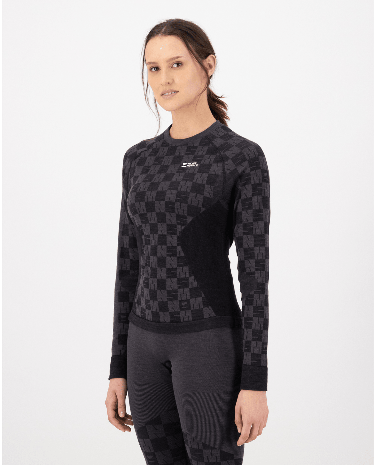 Mons Royale Womens Ascender Merino Seamless Long Sleeve - Forged Iron / Black - Underställ - Alpingaraget