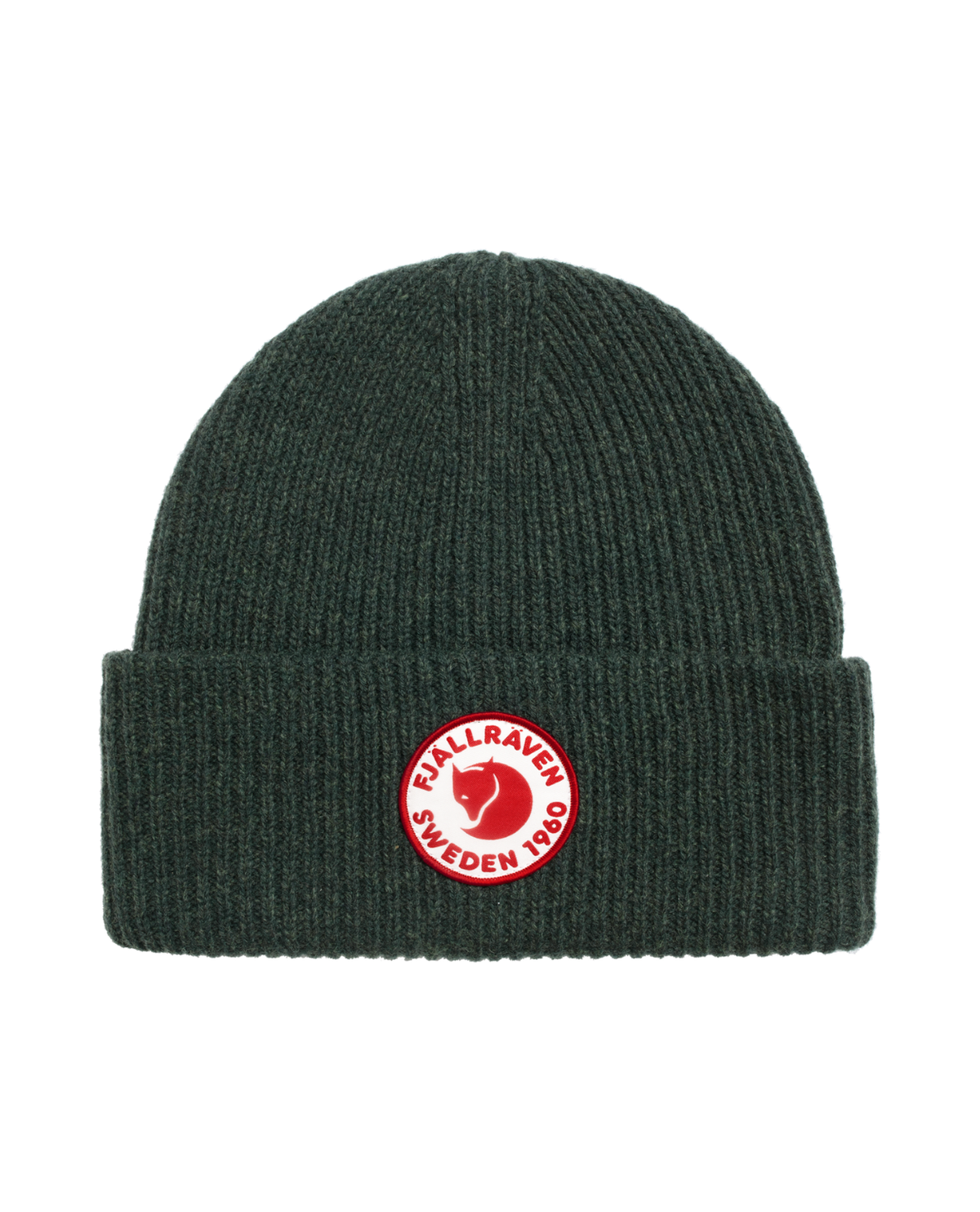 Fjällräven 1960 Logo Hat i färgen Deep Forest – Grön ribbstickad mössa med uppvikt kant och logotyp.