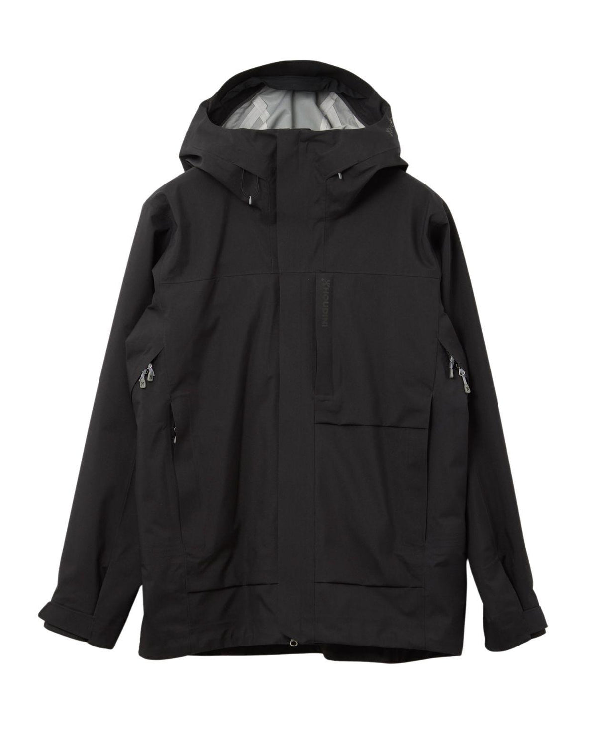 Svart dam-skidjacka Houdini Rollercoaster Jacket II med huva och dragkedjor framtill.