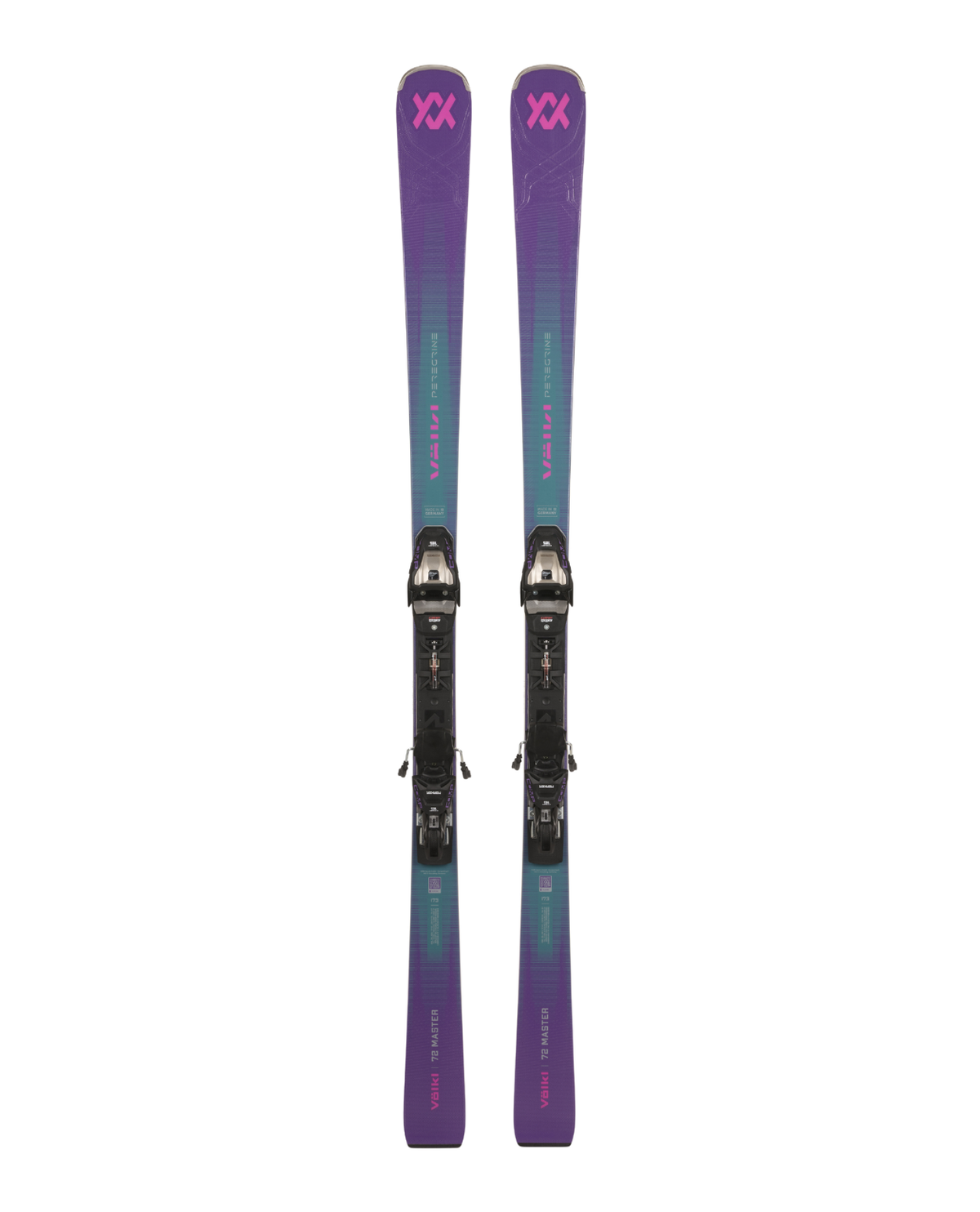 Völkl Peregrine 72 Master + Comp 12 GW pistskidor med bindningar visade framifrån.