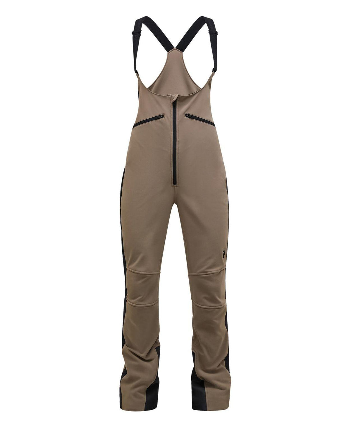 Peak Performance Stretch Bib Pants dam i färgerna terrain tan och svart.