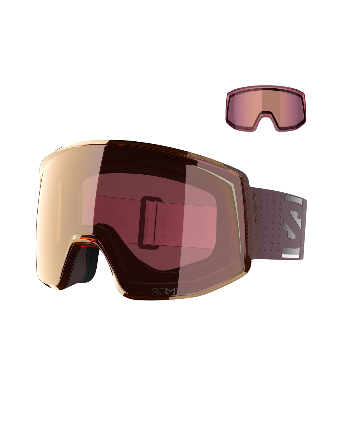 Salomon Skarn Prime Sigma Goggles i Huckleberry-färg med spegellins för alpina skidåkare.
