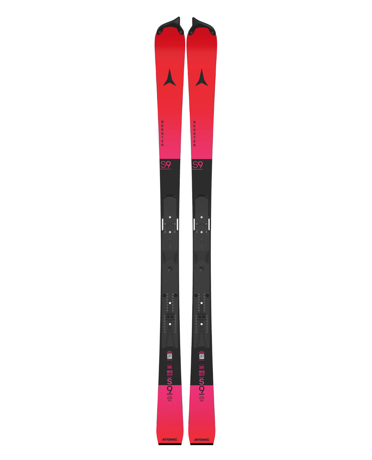 Atomic Redster S9 FIS 155 slalomskidor i Red Tension med monterad ICON-raceplatta.