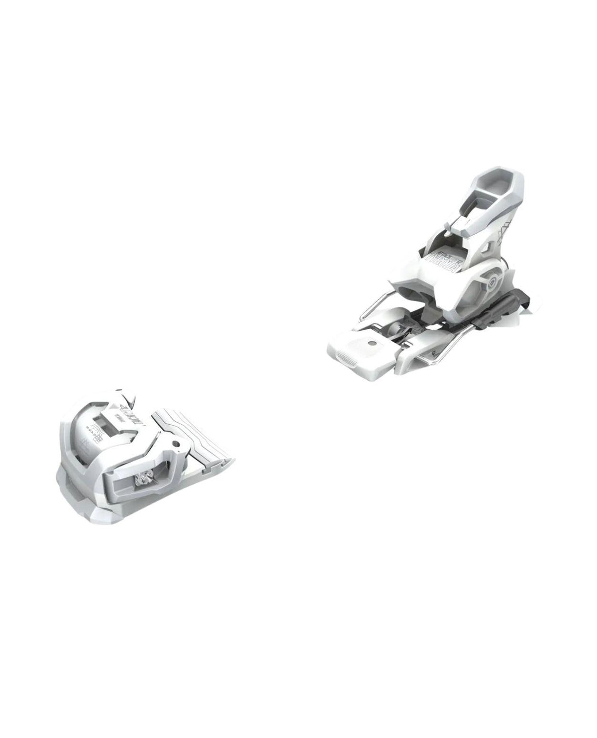Tyrolia Attack LYT 12 GW i matta vitt utförande för alpina skidbindningar med kompatibilitet för olika skistopper i mm.