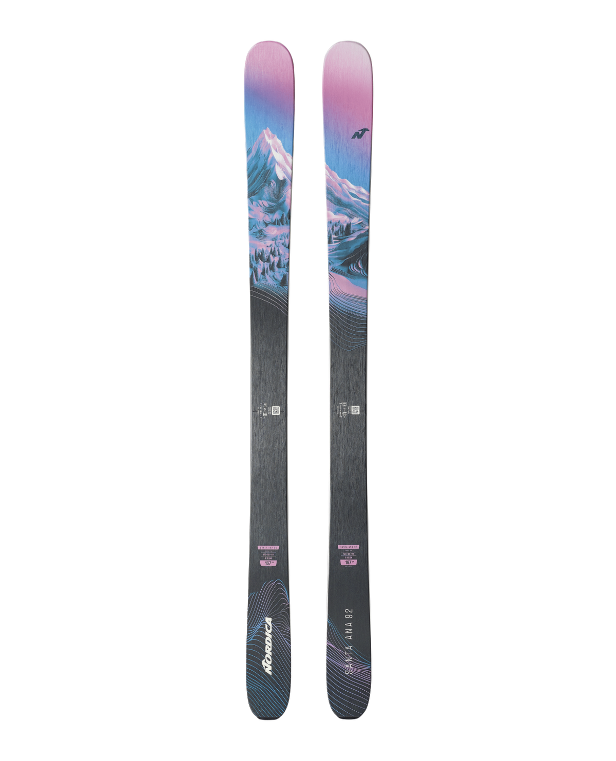 Nordica Santa Ana 92 damallmountainskidor i lila färg med bergsgrafik - Alpingaraget