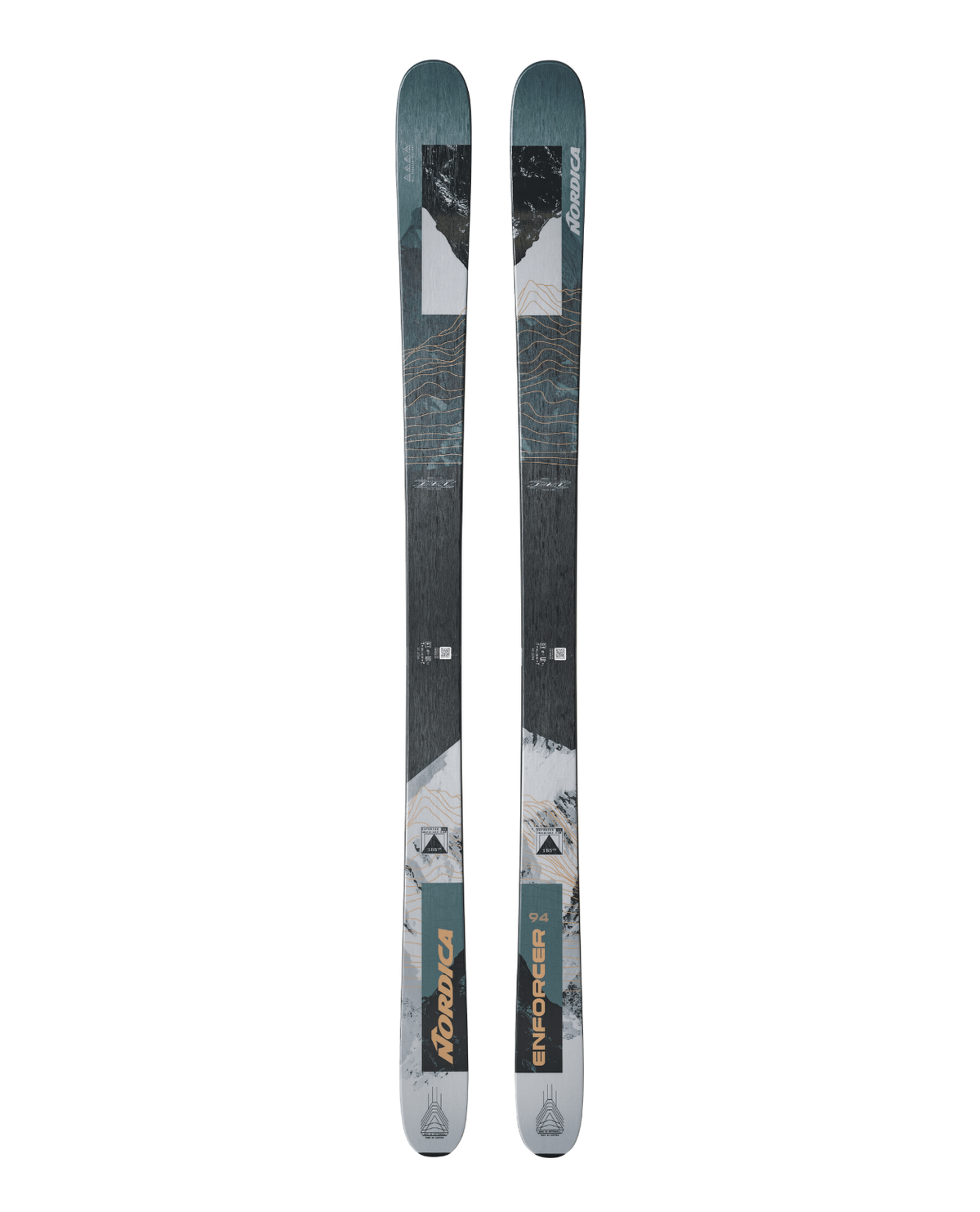 Nordica Enforcer 94 grå all mountain-skidor för herrar med snygg toppgrafik.