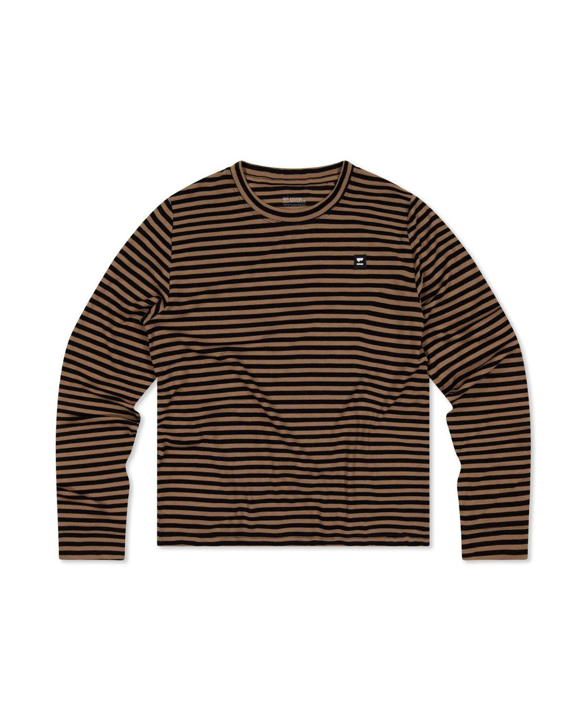 Mons Royale Icon Relax Long Sleeve i brunt och svart randigt mönster med långa ärmar för dam.