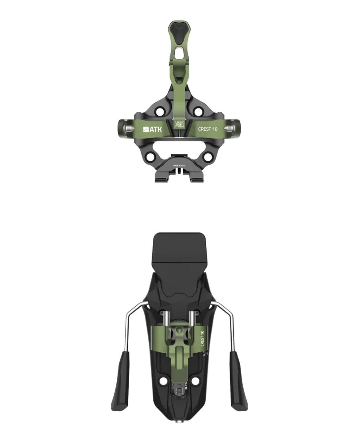 ATK Crest 10 Camo Green - Lätt topptursbindning i grönt och svart, 280g, för skidor 75-102mm - Alpingaraget