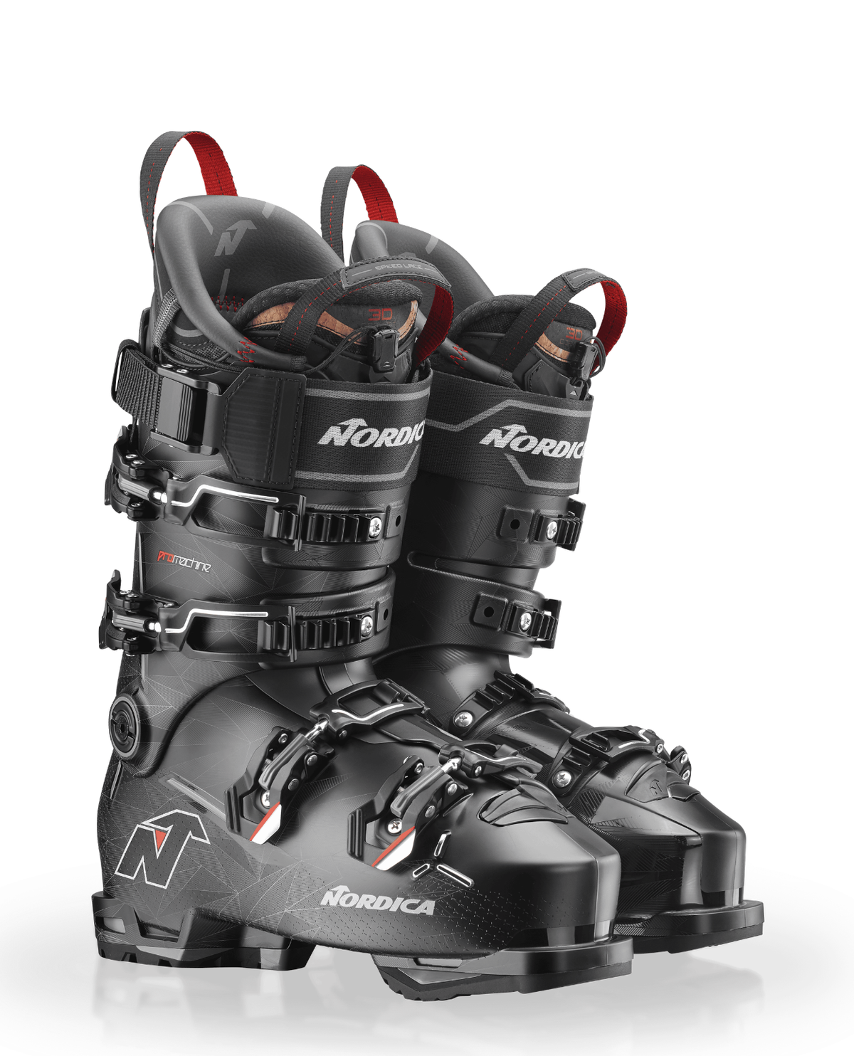 Nordica Pro Machine 3 130 S GW - Svart alpinpjÀxa med precisionsspÀnnen och kraftfull design.
