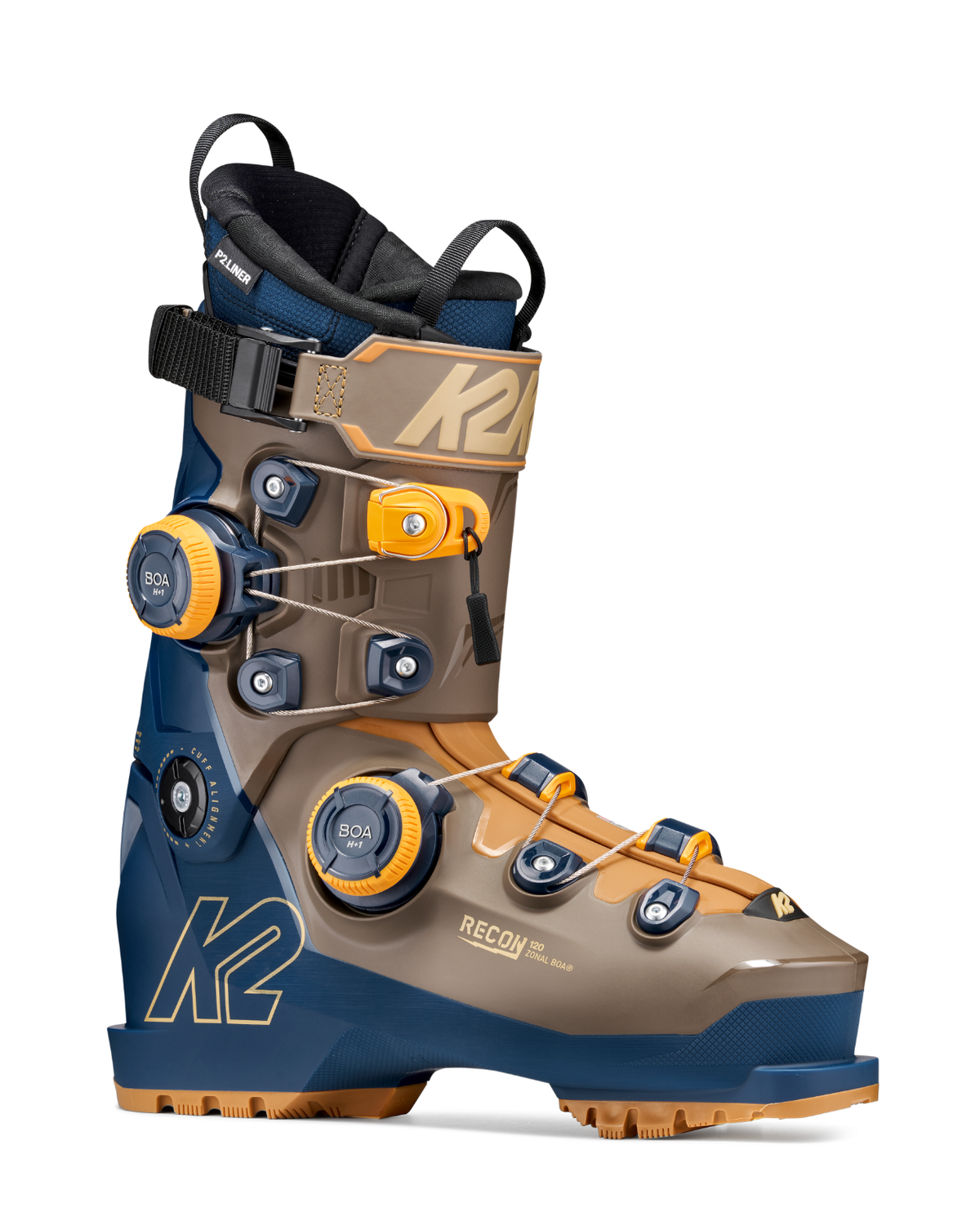 K2 Recon 120 Zonal BOA alpinpjäxa i blått och brunt med BOA-spännen för utförsåkning.