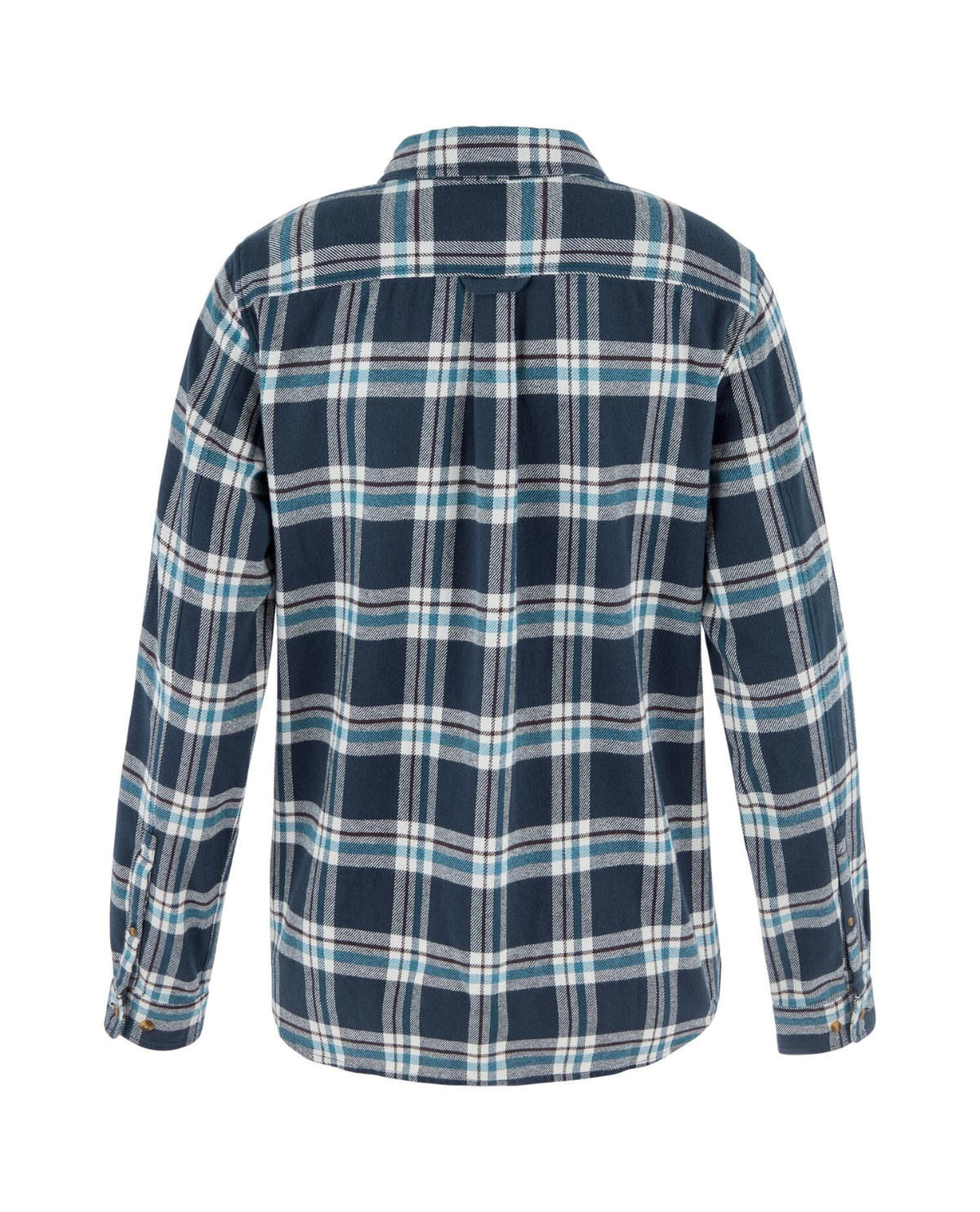 Baksida av Fjällräven Övik Heavy Flannel Shirt Women i mörkblå mönstrad flanell för dam.