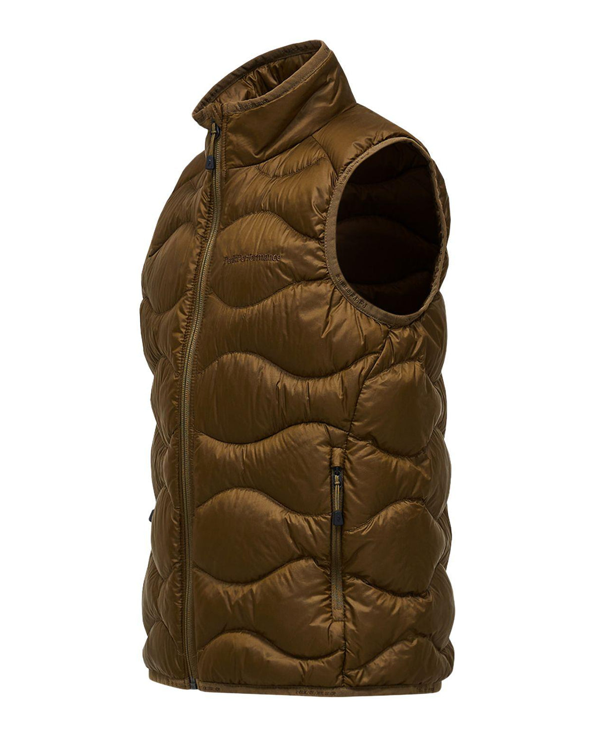 Peak Performance Helium Down Vest Junior i färgen Meadow Moss visad från sidan.