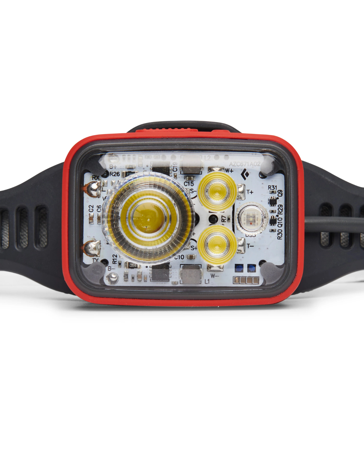 Black Diamond Distance 1500 Headlamp - Octane pannlampa med närbild på LED-kretskort och linser.
