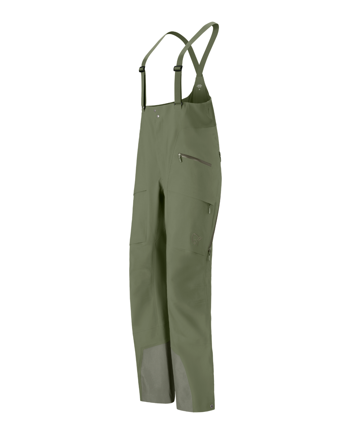 Norrøna Møre Gore-Tex Salopette Women i färgen Deep Lichen Green, sedda från sidan.