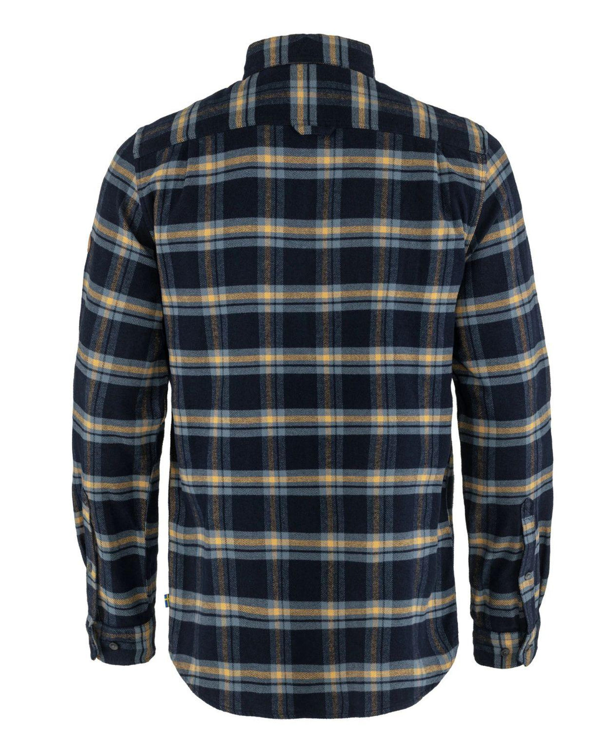 Fjällräven Övik Heavy Flannel Shirt Men mörkblå flanellskjorta sedd bakifrån.