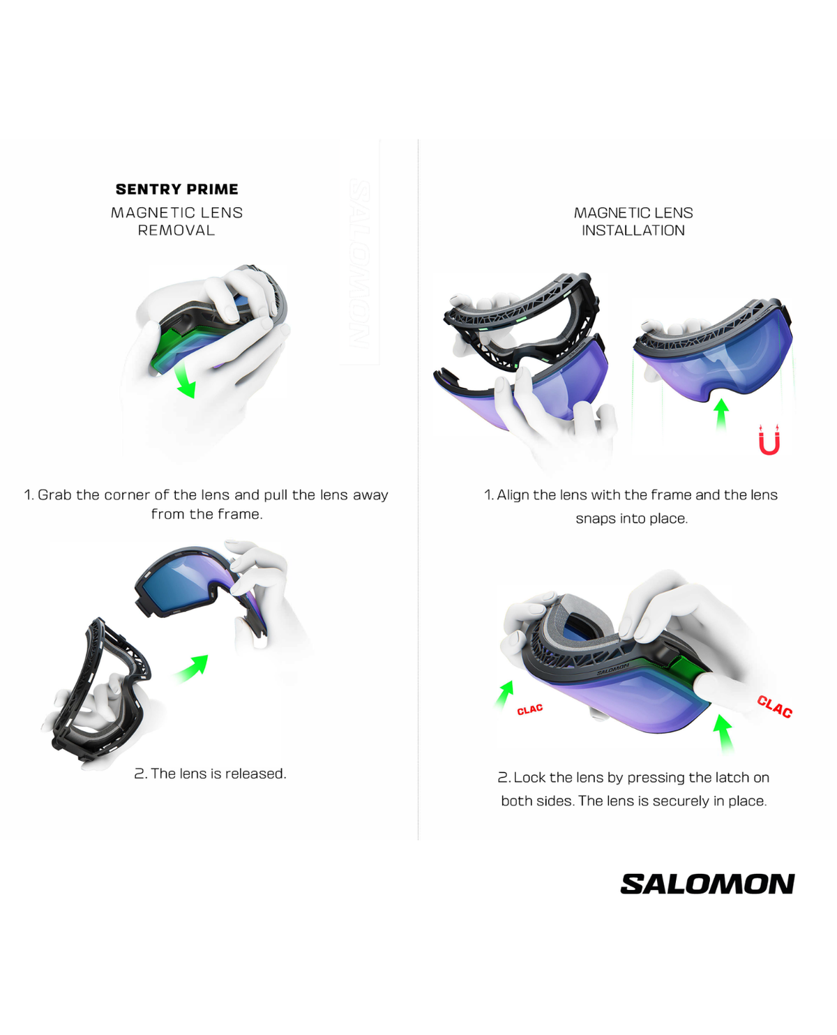 Salomon Sentry Prime Sigma - Instruktion för magnetiskt linsbyte på skidglasögon.