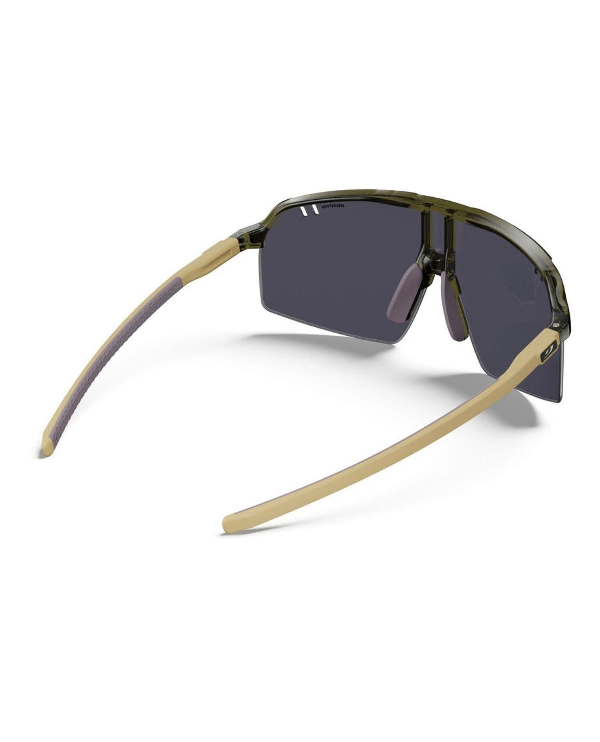 Julbo Intensity Reactiv solglasögon i färgen Army Green och Matt Beige sedda bakifrån.