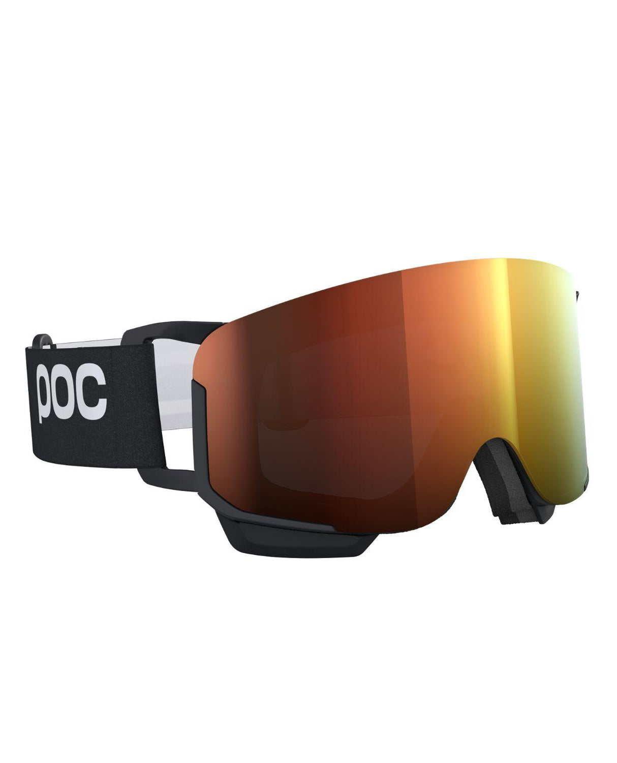 POC Nexal Mid skidglasögon i färgerna Uranium Black och Partly Sunny Orange med cylindrisk lins och svarta remmar.