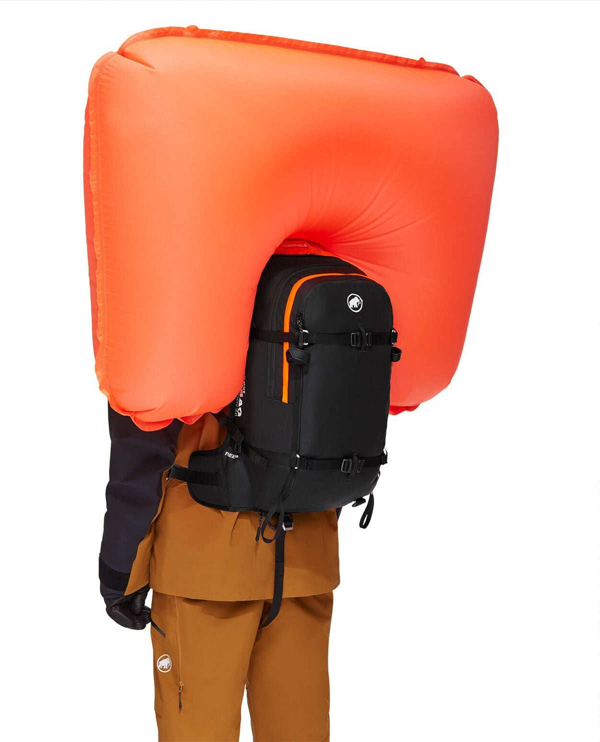Mammut Free 28 Removable Airbag 3.0 Svart lavinryggsäck med uppblåst orange airbag