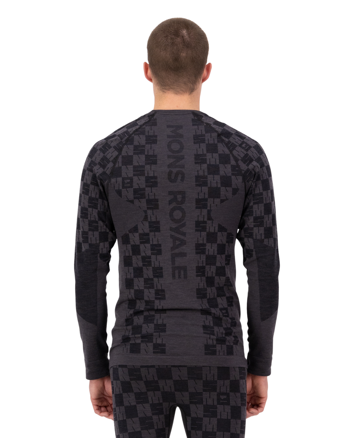 Mons Royale Mens Ascender Merino Seamless Long Sleeve - Forged Iron / Black