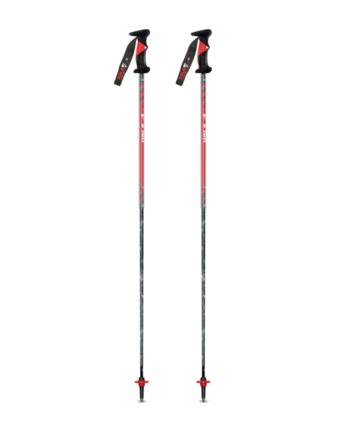 Vola Stav SL CARBON - Alpinstavar i kolfiber med svarta handtag och röda detaljer för alpin racing.