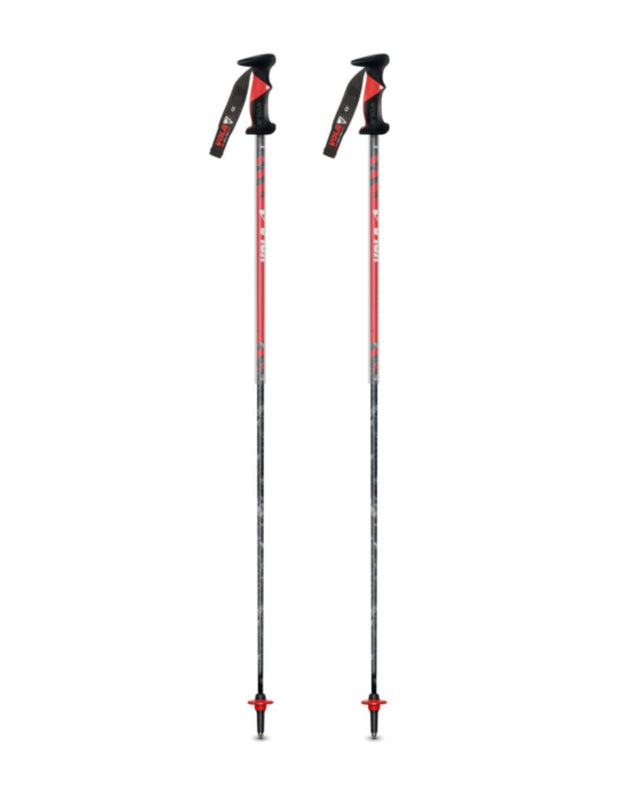 Vola Stav SL CARBON - Alpinstavar i kolfiber med svarta handtag och röda detaljer för alpin racing.