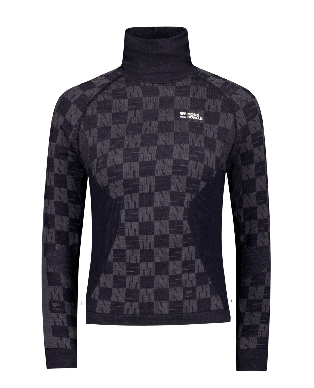 Mons Royale Womens Ascender Merino Seamless Mock Neck Long Sleeve - Forged Iron / Black