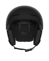 Närbild på insidan av en mattsvart POC Fornix MIPS skidhjälm, som visar det justerbara passformsystemet och storleksmärkningen M-L (55-58 cm) - Alpingaraget.