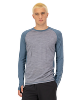 Mons Royale Mens Temple Merino Long Sleeve - Grey Heather / Goblin Blue