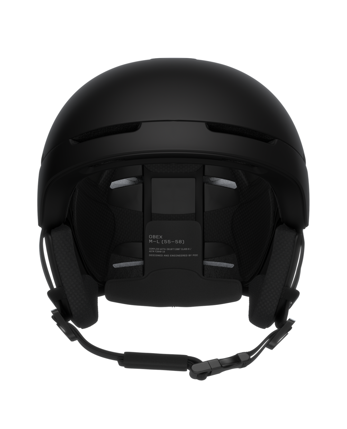 POC Obex MIPS skidhjälm i Uranium Black Matt, visad bakifrån med detalj på justerbar passform i storlek M-L (55-58 cm) - Alpingaraget