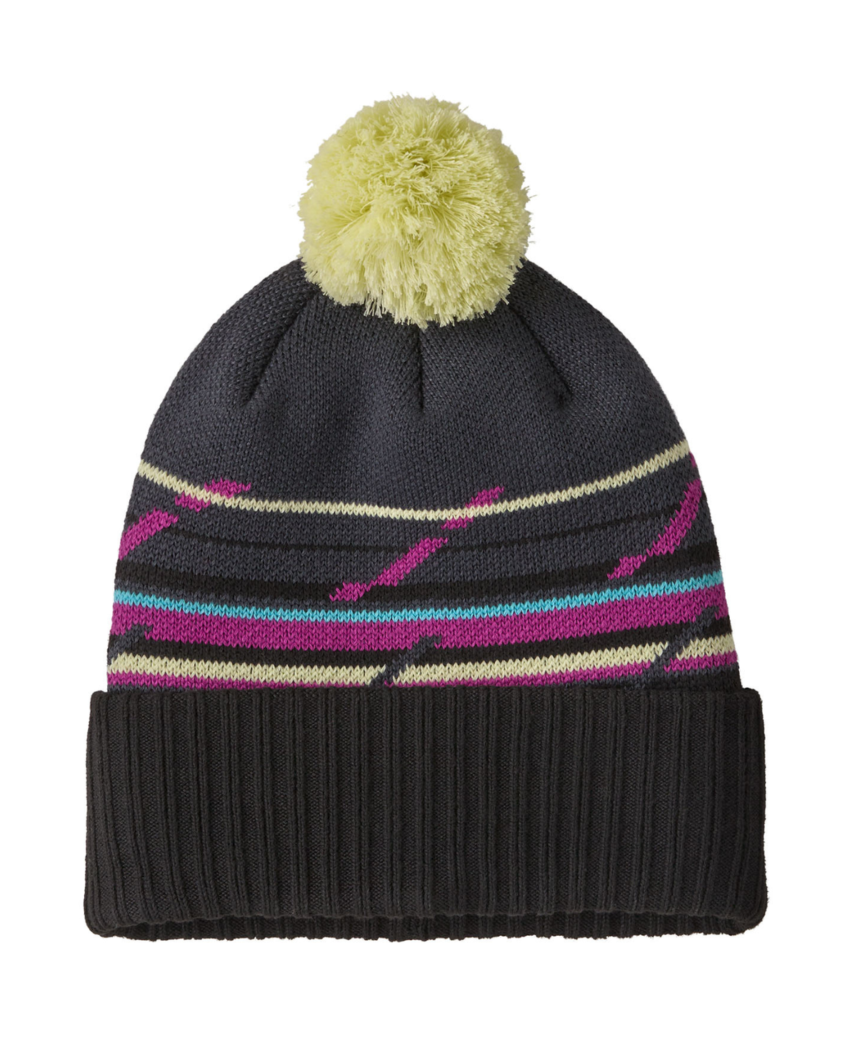 Patagonia Powder Town Beanie - Mountain Minded Geo: Smolder Blue – Blå mössa med mönster och tofs