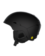 POC Obex MIPS skidhjälm i mattsvart, sedd från sidan. Har 360° justeringssystem för optimal passform och finns i storlekarna XS-S till XL-XXL.