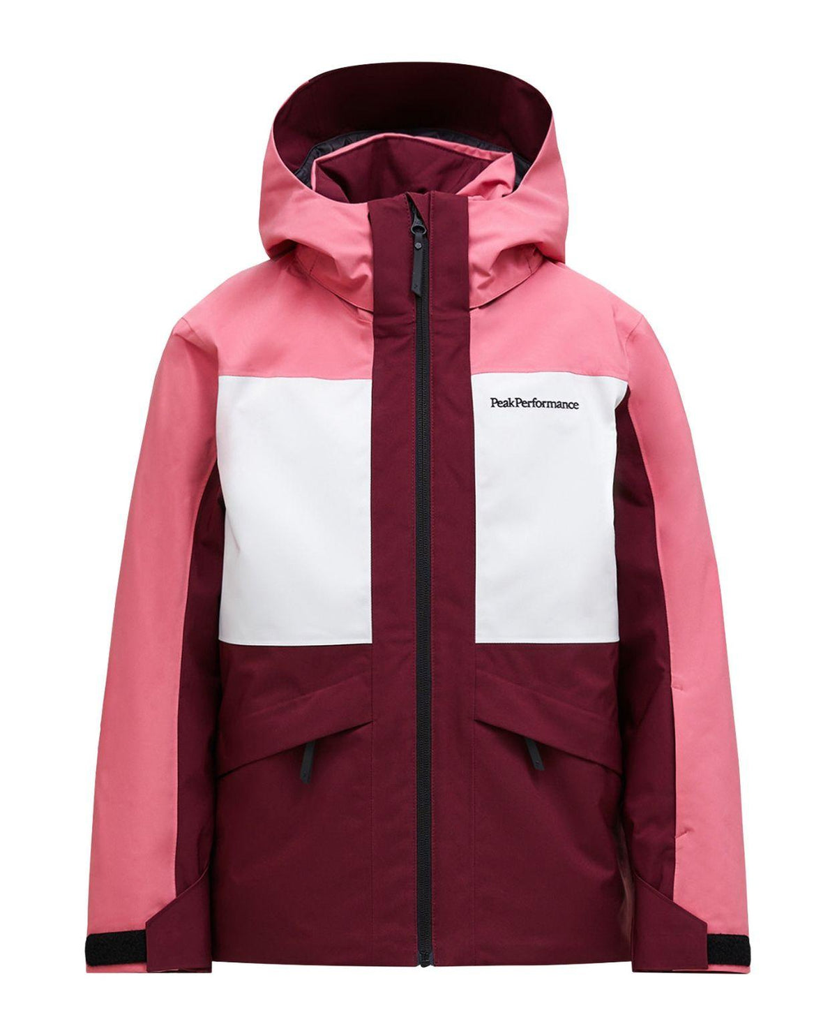 Peak Performance Gravity Insulated Jacket Junior i färgerna Mountain Blush och Antarctica för juniorer.