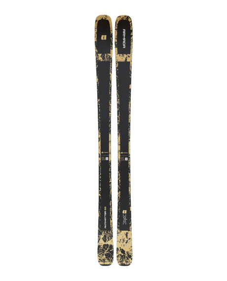Armada ANTIMATTER 92 allmountainskidor med en svart och guldfärgad design framifrån.