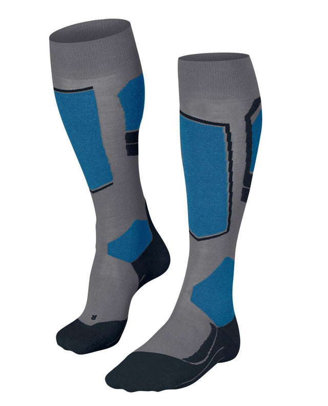 Falke SK4 Advanced Men - M.Grey Mel - Grå skidstrumpor för herrar med blå detaljer.