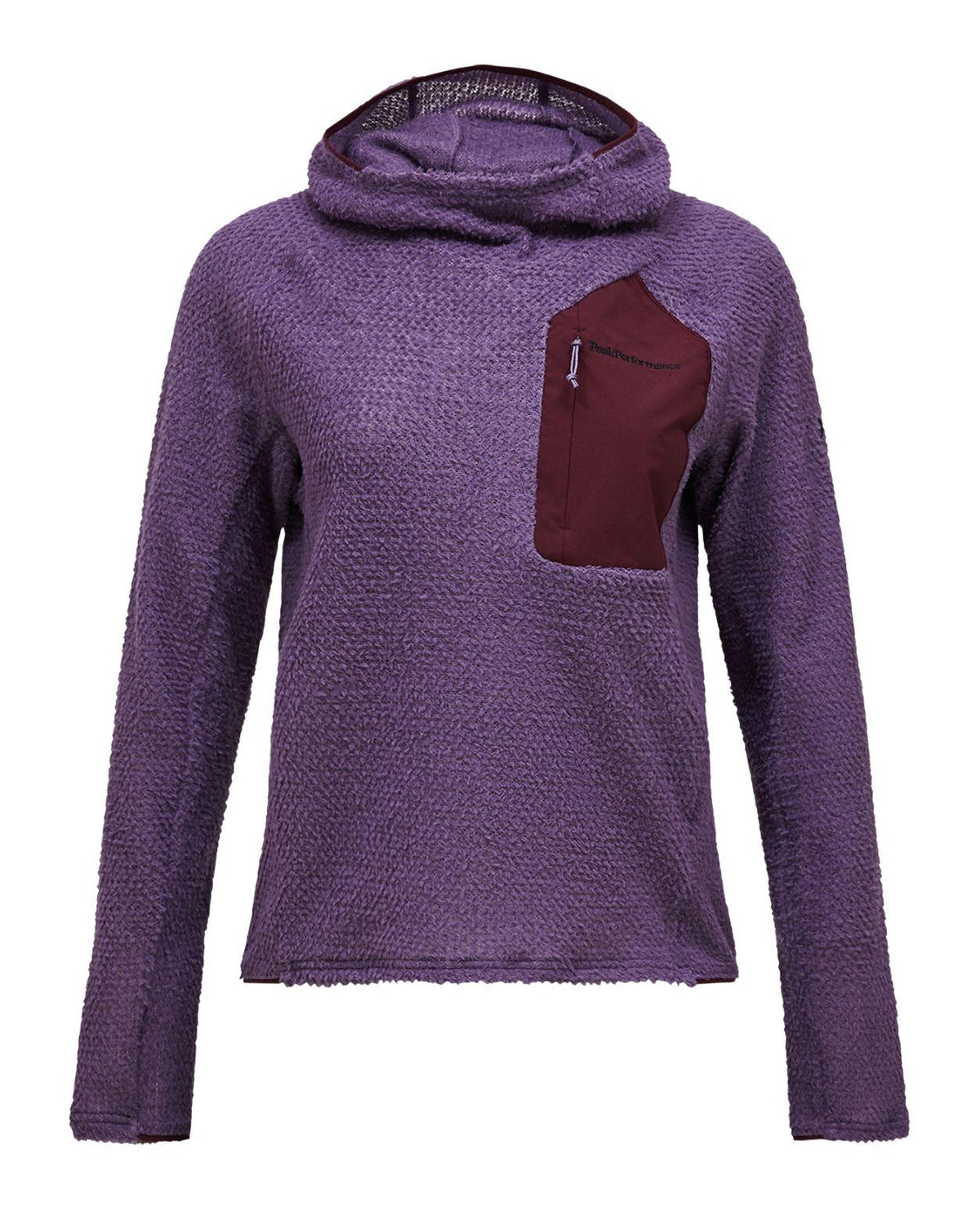 Peak Performance Freelight Alpha Hood damjacka i lila färg med huva och bröstficka.