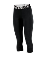Svart damunderställ med 3/4-längd och elastisk midja med vit Mons Royale-logotyp.