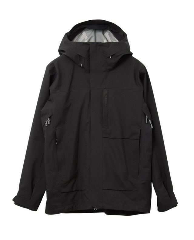 Svart dam-skidjacka Houdini Rollercoaster Jacket II med huva och dragkedjor framtill.