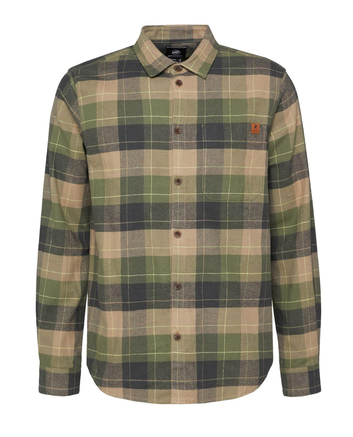 Mammut Trovat Longsleeve Shirt Men - Gabbro-Marsh flanellskjorta för herrar i grått och grönt.