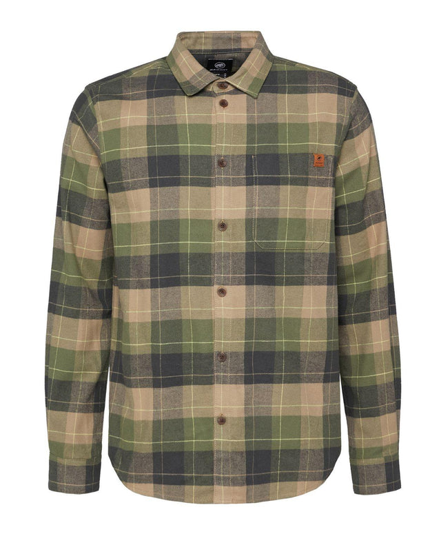 Mammut Trovat Longsleeve Shirt Men - Gabbro-Marsh flanellskjorta för herrar i grått och grönt.
