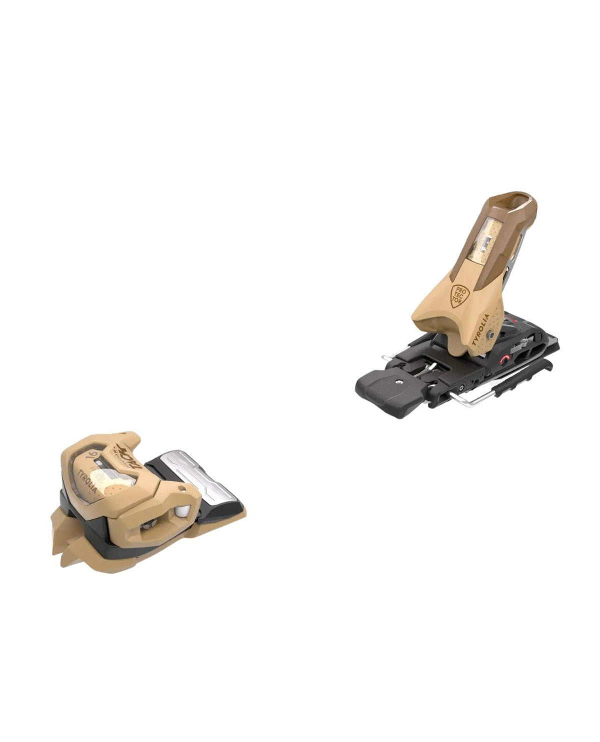 Tyrolia Protector+ Attack 16 GW alpinbindning i sandbeige färg med skistoppare.