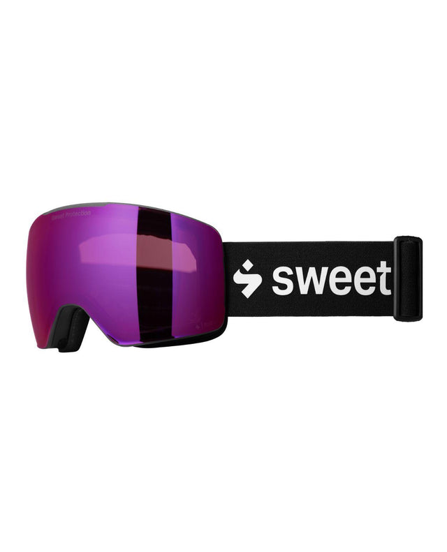 Sweet Protection Connor RIG Reflect skidglasögon med lila RIG Bixbite-lins och svart rem med vit logotyp.