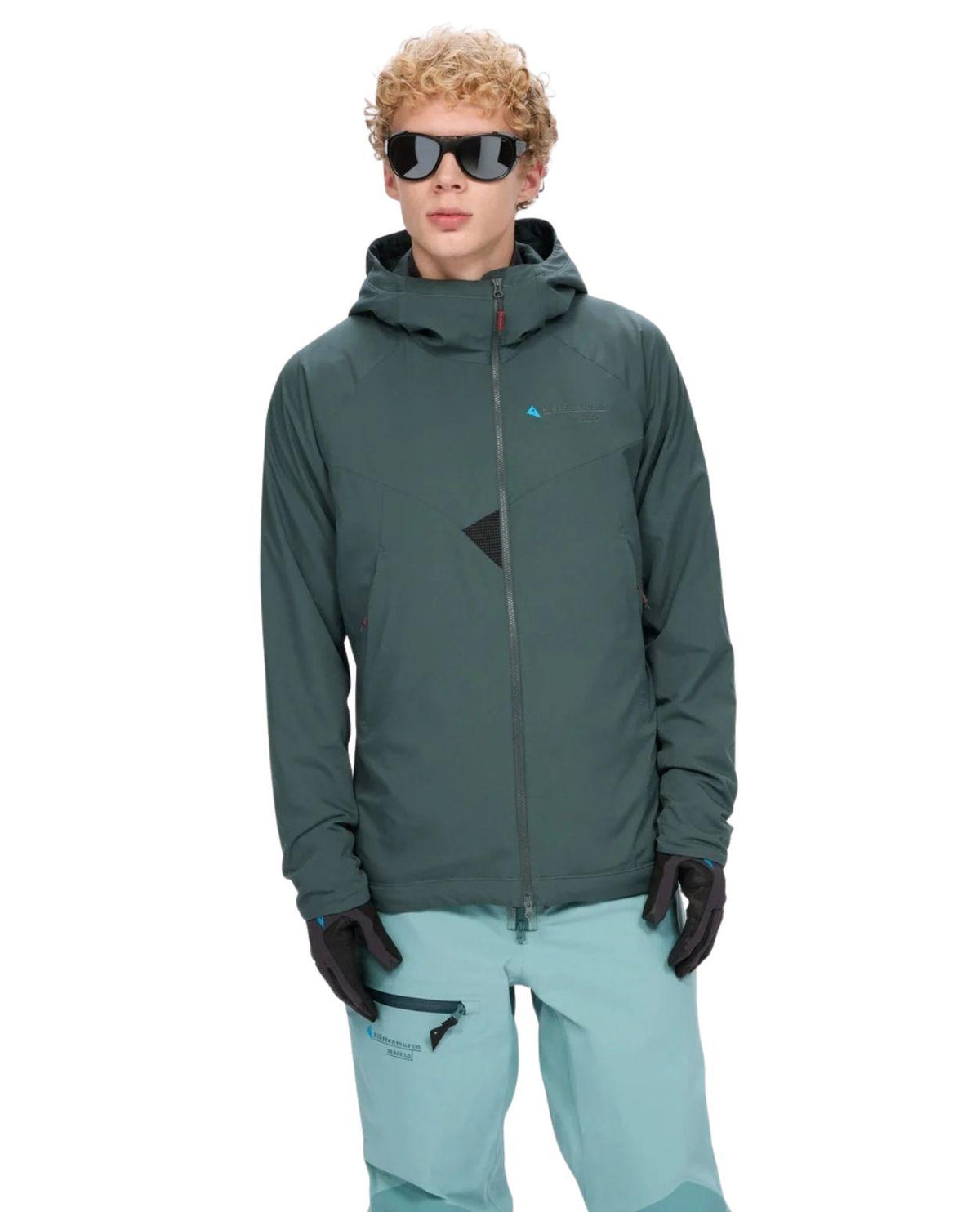 Klättermusen Drifa Hood Jacket i färgen dark teal för herr, en lätt isoleringsjacka för topptur och skidåkning.